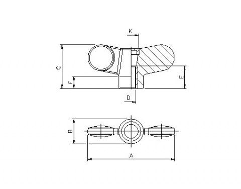 Flügelmutter GF T - Technische Zeichnung | Kuala Kunststofftechnik GmbH